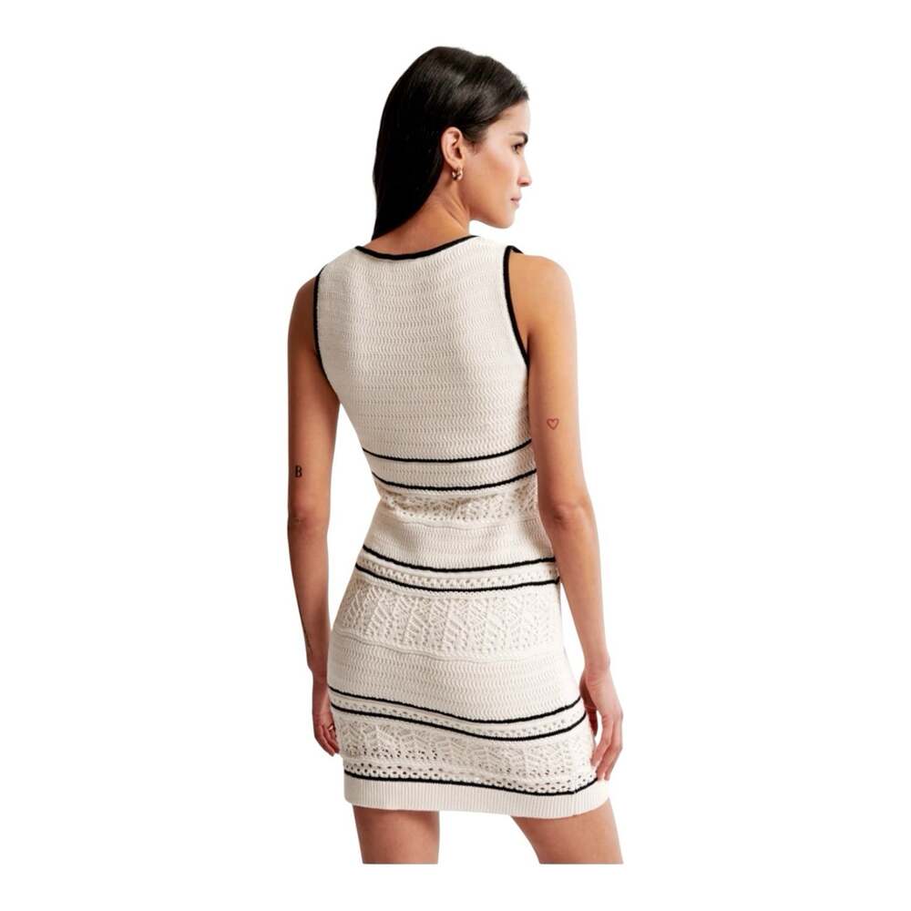 Abercrombie & Fitch White Crochet Knit Mini Dress Bodycon Sleeveless Lined XS - Picture 2 of 12